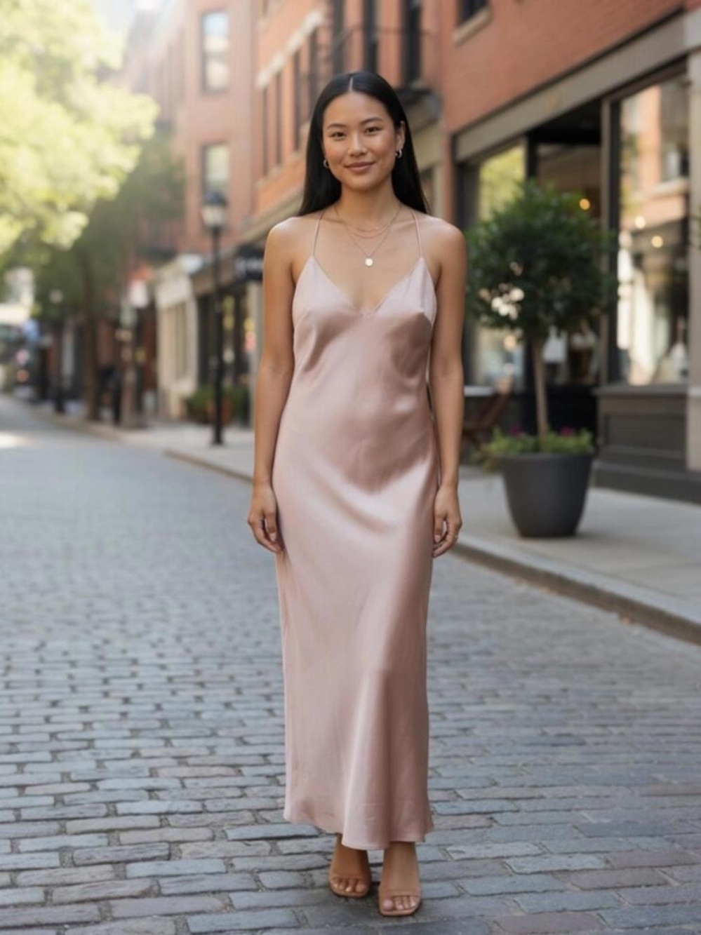 Classic Slip Satin Maxi Dress in Blush Pink